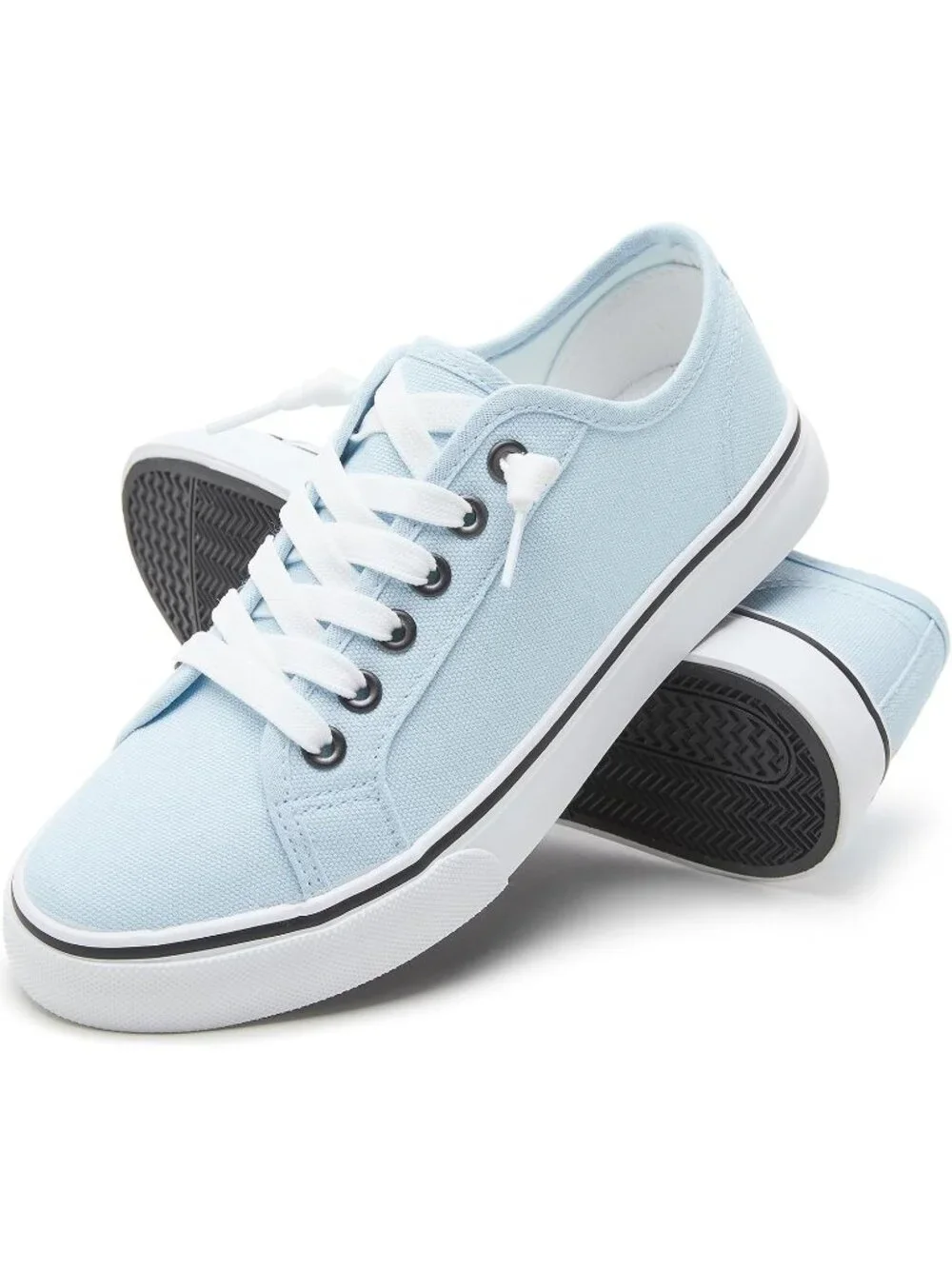 Women's Blue Low Top Lace Up Canvas Solid Slip On Casual Loafer Sneaker Shoes